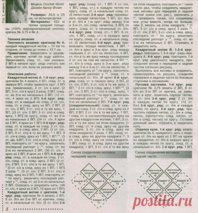 Вязание сумки крючком из квадратных и цветочных мотивов