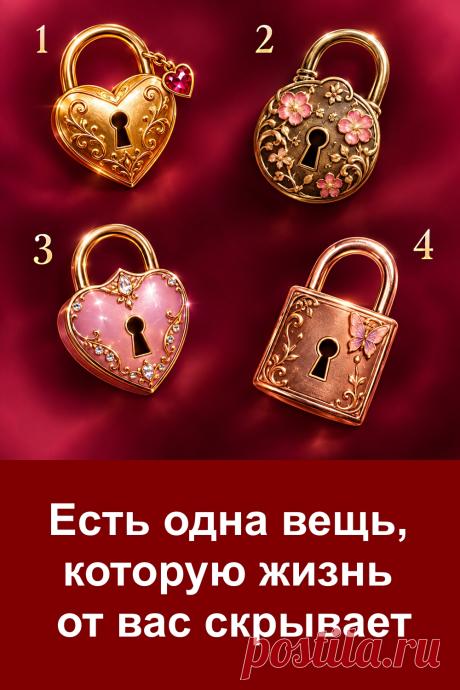 Есть одна вещь, которую жизнь пока скрывает от вас. И, возможно, вы даже не догадываетесь, что именно это может быть. Перед вами четыре красивых замочка, и каждый связан со своим толкованием. Внимательно рассмотрите все варианты, обратите внимание на детали и остановитесь на том, который привлёк вас сильнее остальных. Затем переходите к статье и читайте значение своего замочка до конца. Возможно, некоторые слова заставят вас задуматься.