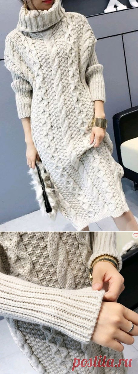 Вязаное платье с косами спицами, схемы
