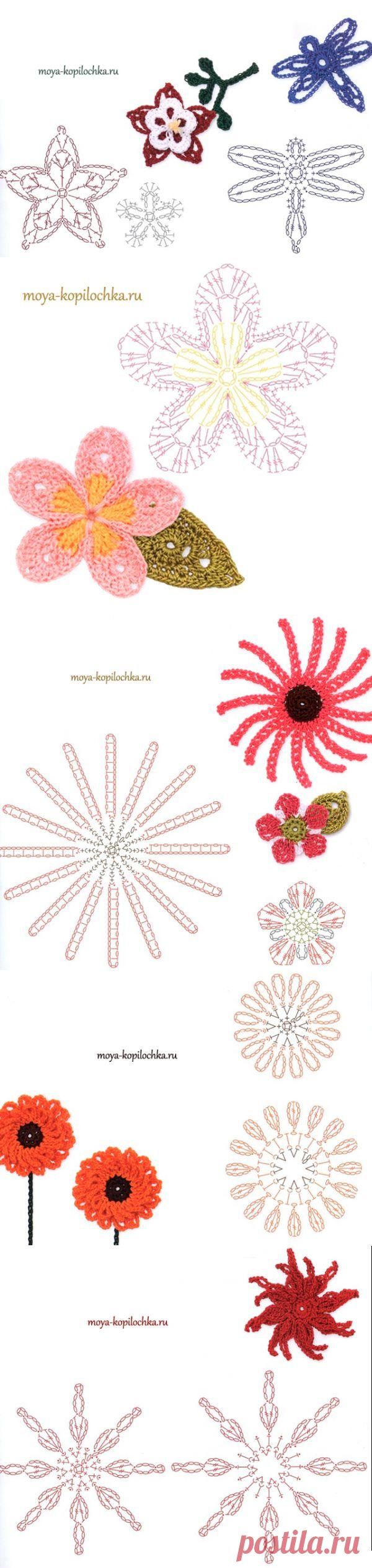 Вязаные цветы. 100 цветочных мотивов для вязания крючком со схемами | Подружки