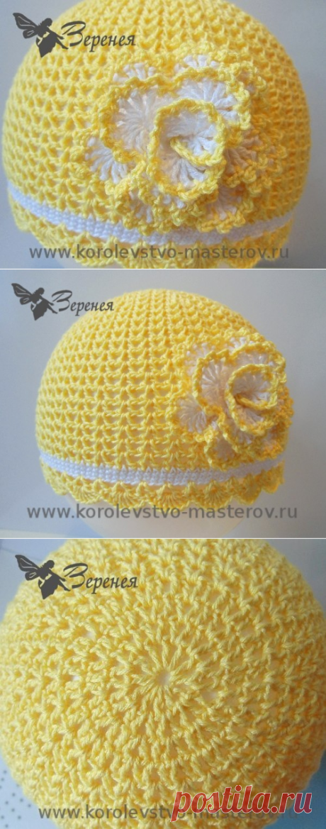 Шапочка для девочки, вязаная крючком
