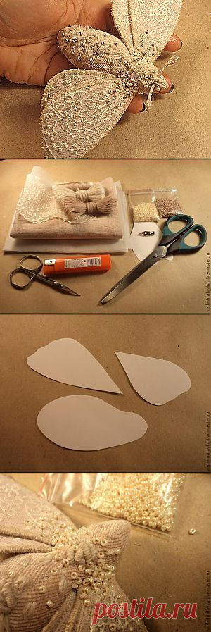 Текстильная брошь- мотылек.