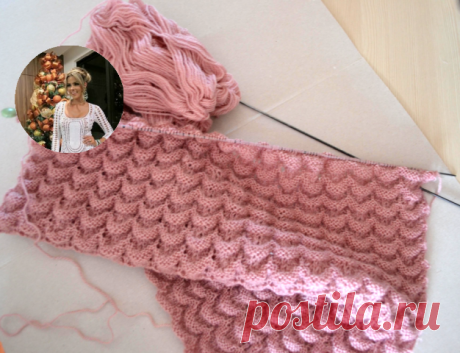 Описание узора: горизонтальные линии — изнаночные петли, вертикальные линии — лицевые петли, кружок — накид, треугольники — две петли вмести (в зависимости от наклона — по рисунку).