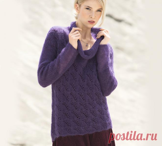 Ажурный свитер с широким воротом - схема вязания спицами. Вяжем Свитеры на Verena.ru