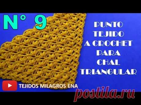 Chal N° 9 tejido a crochet en Punto FLORES PEQUEÑAS para chales en V, triangulares o en punta