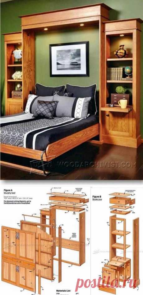 A Wooden Murphy Bed Within a Bookshelf #murphybedplans