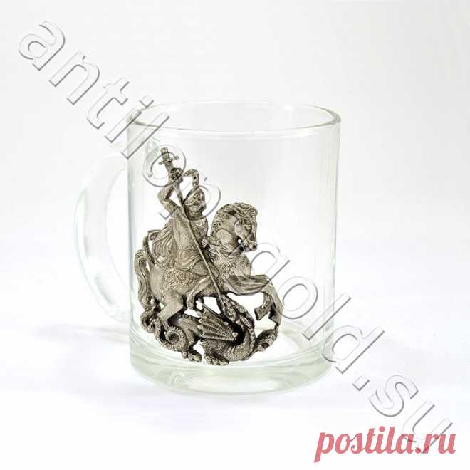 Купить стеклянную кружку с Георгием Победоносцем на металлической накладке в магазине ПНХП 