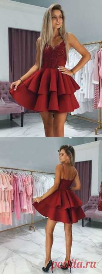 modest dark red short homecomin dresses with appliques, chic spaghetti straps graduation party gowns, cheap hoco dress