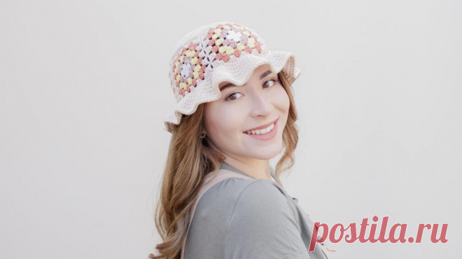 Free pattern, granny sqaure bucket hat. Get creative with granny squares with The Dune Crochet Bucket hat by designer Bruna.