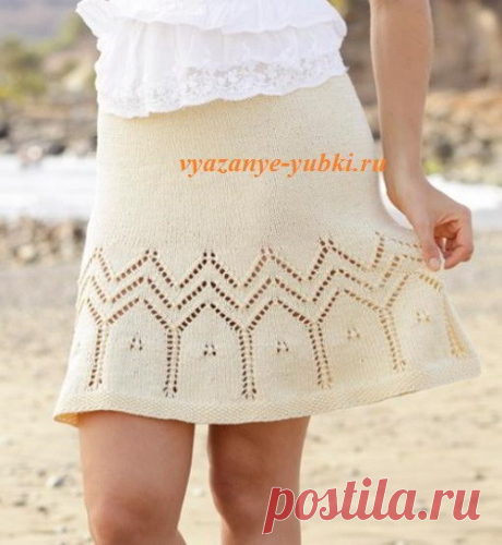 Легкая вязаная юбка спицами с ажурным узором, описание и схемы