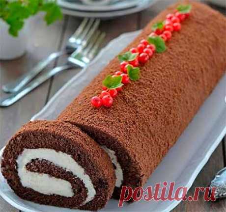 Бисквитный шоколадный рулет с творожным кремом: фото, рецепт, ингредиенты