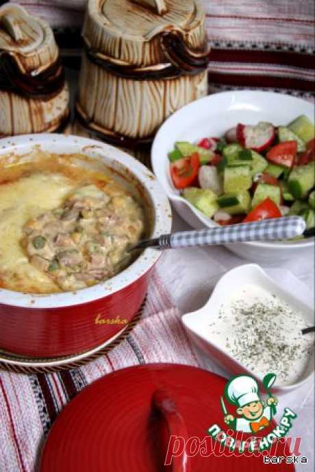Гороховый гратин с грибами и ветчиной - кулинарный рецепт