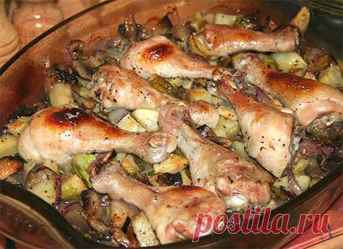 Куриные голени с грибами и овощами