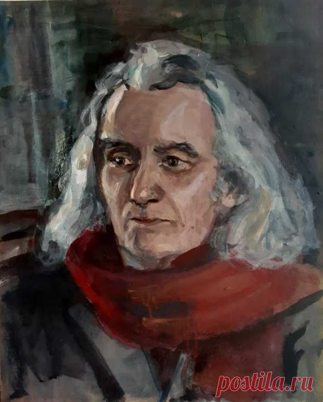 Портрет архивариуса Театра драмы, литературного критика Николая Тимофеева. Однос. Оргалит, темпера. 50х40 см. 2020 год.