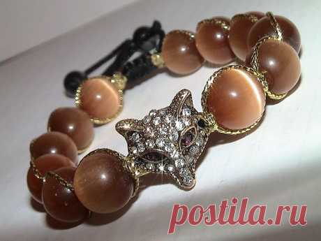 Браслет &quot;Я ХИТРАЯ&quot;.Камни - кошачий глаз. 12 мм.