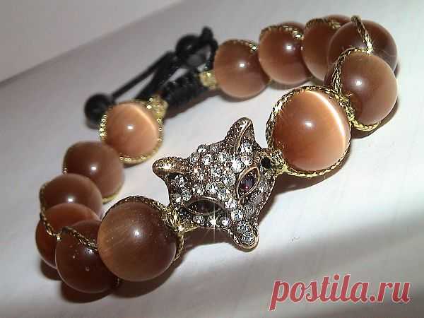 Браслет "Я ХИТРАЯ".Камни - кошачий глаз. 12 мм.