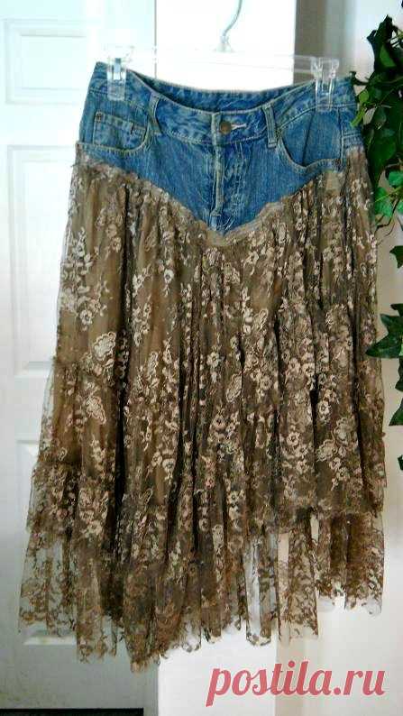 Belle Bohémienne bohemian jean skirt ruffled от bohemienneivy