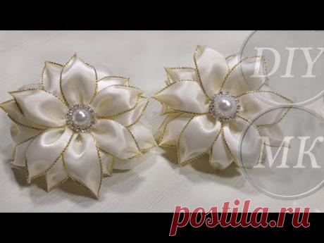 DIY kanzashi flower 🌺  kanzashi flower tutorial 🌺 kanzashi flores de cinta 🌺 Цветы Канзаши - YouTube