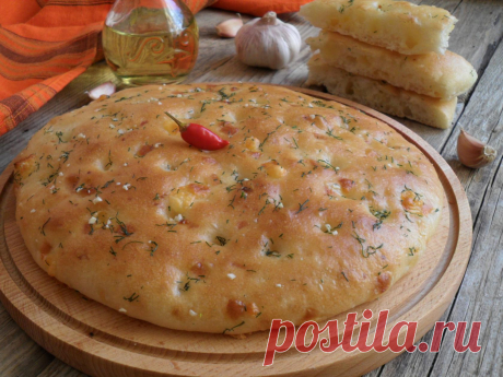 ФОКАЧЧА С СЫРОМ И ЧЕСНОКОМ ( ПО РЕЦЕПТУ ОЛЬГИ СТИХАРЕВОЙ)