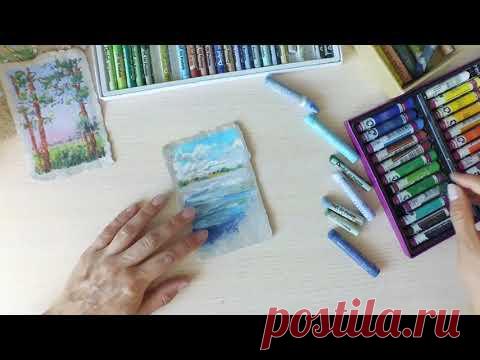 Открытки на самодельной бумаге. Масляная пастель + гуашь
