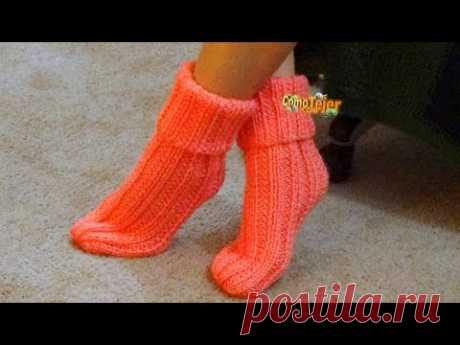 Cómo Tejer Pantuflas-Calcetines-Medias Abrigadas para casa-Knit Slippers 2 Agujas (295)