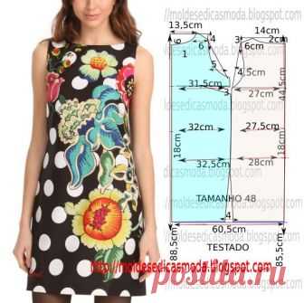 MOLDE VESTIDO ESTAMPADO -82 Construção do molde vestido estampado no tamanho 48. A ilustração do molde de vestido não tem valor de costura. Modelo de vestido, descontraído e jovem. PASSO A PASSO MOLDE VESTIDO ESTAMPADO Corte dois retângulo de papel com a altura e