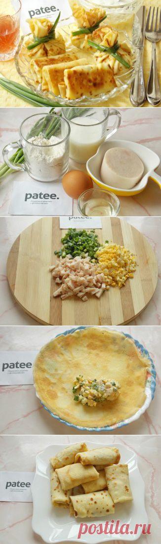 Блинчики с ветчиной, яйцом и зеленым луком - рецепт с фотографиями