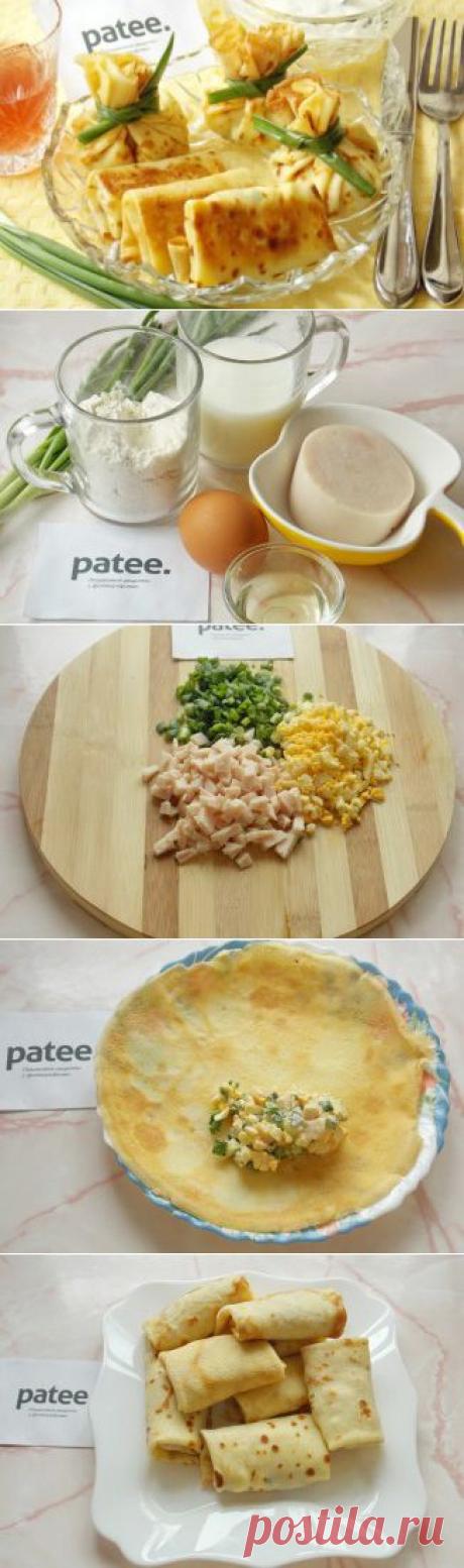 Блинчики с ветчиной, яйцом и зеленым луком - рецепт с фотографиями