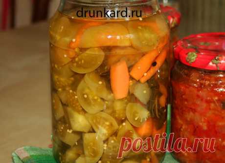 Маринованные зелёные помидоры с морковью и чесноком | Поварёшки