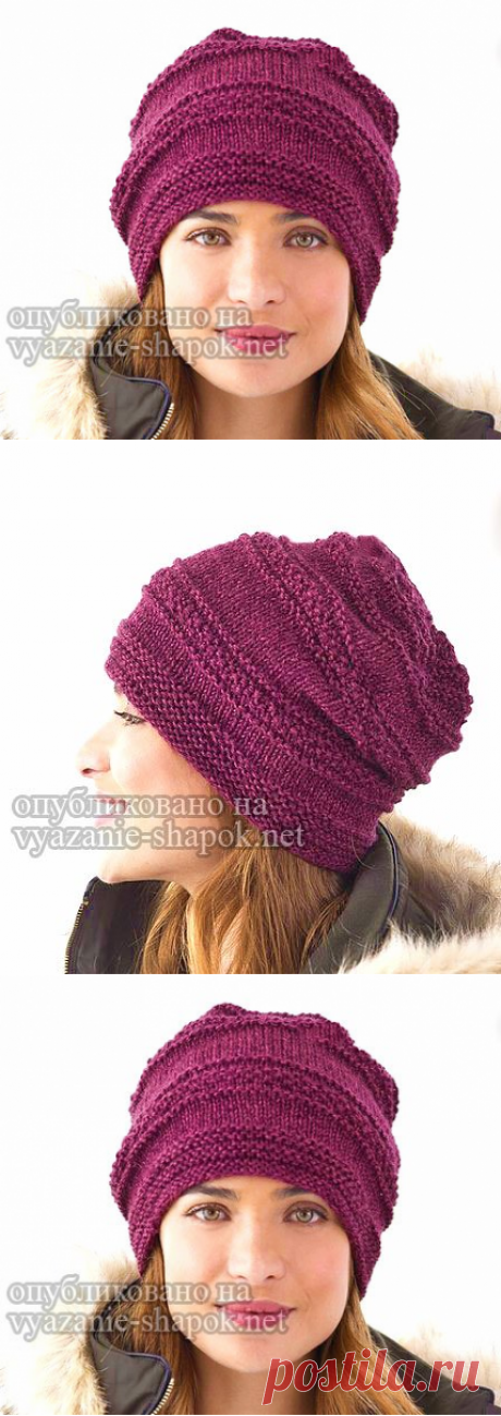 Шапка чулок спицами с текстурным узором | Вязание Шапок Спицами и Крючком
