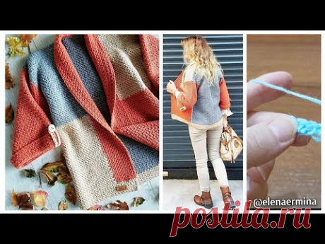 🔥Взгляните, какой классный 👍, оригинальный жакет, кардиган можно связать из остатков пряжи