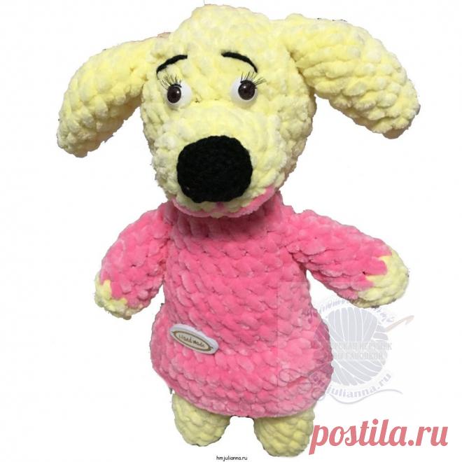 Собачка игрушка плюшевая, в розовом платье, с ресничками, 25 смПлюшевый мир Мастерская игрушек Анны Ганоцкой