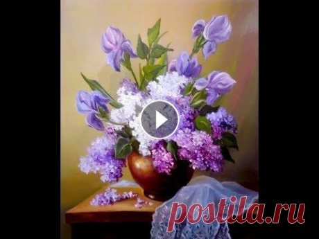 DIY. Embroidery ribbons. Lilac. part 1.Вышивка лентами. Сирень. часть1 Вышивка по принту картины А. Булгару. В первой части показана вышивка сирени из ленты 6 мм Embroidery on the print of the picture A. Bulgary. The firs...