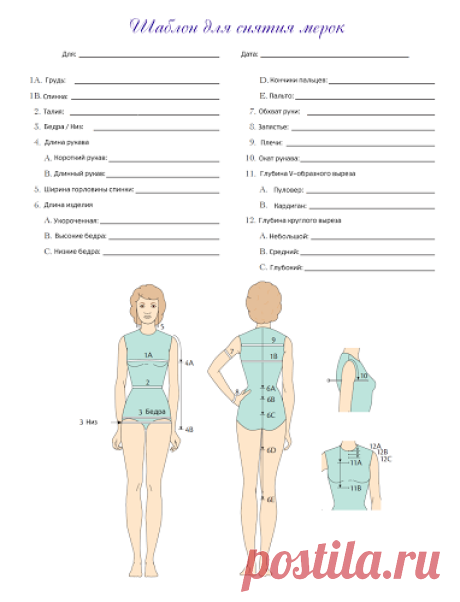 Шаблон для снятия мерок / Body Measurement Chart | Knitting club // нитин клаб