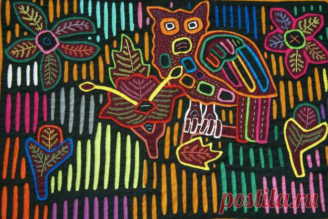 Kuna Geometric Art Mola Handstitched Applique Intricate Detail Owl Flowers 21A - | eBay