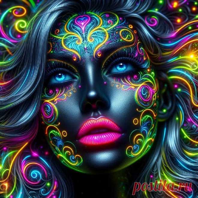 Неоновое сияние: завораживающая девушка с татуировками в стиле киберпанк и ярким акцентом на лице. Генерация из нейронной сети Dalle 3 - Dalle примеры промтов - Форум ИИ о нейросетях - Yes Ai