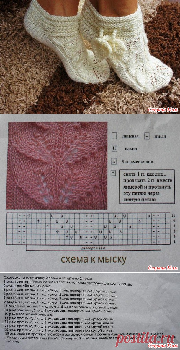 Носочки, узор "листики" - Вязание - Страна Мам