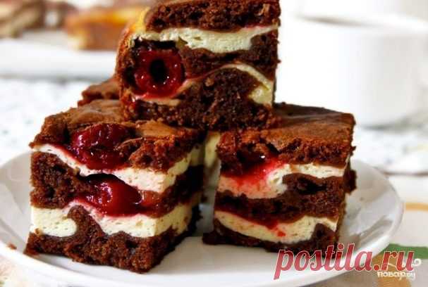 Шоколадный брауни с творогом и вишней - пошаговый рецепт с фото на Повар.ру