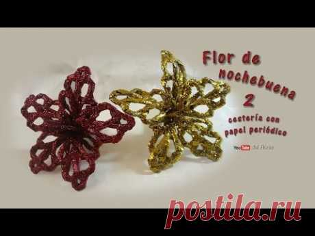 Flor de nochebuena 2 cestería con papel periódico – Flower of Christmas Eve basketry with newspaper