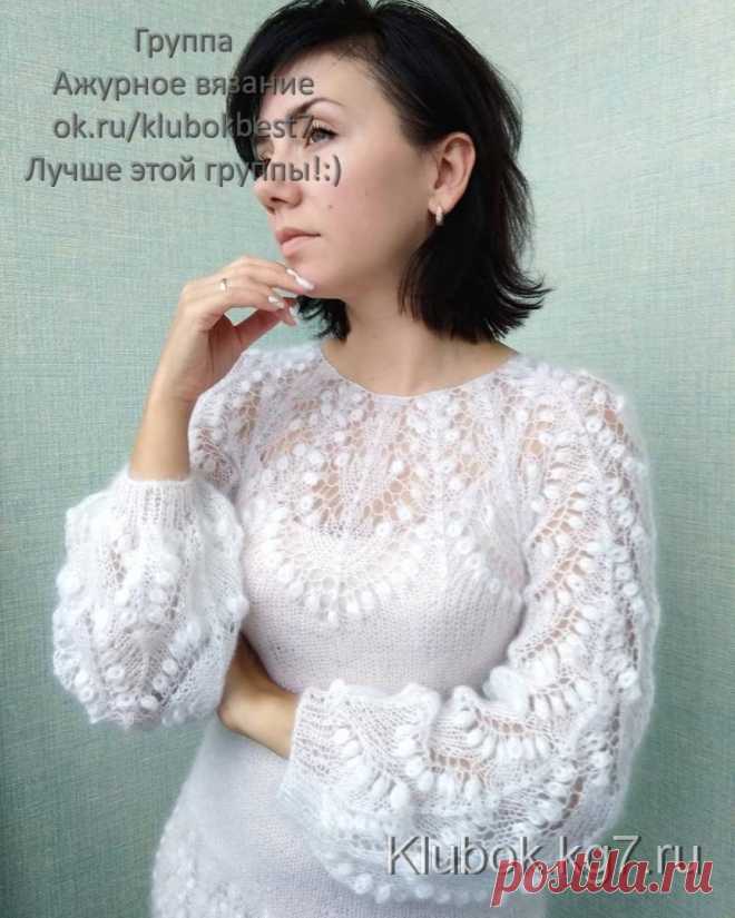 Нежное платье спицами.Без схем. | Клубок
