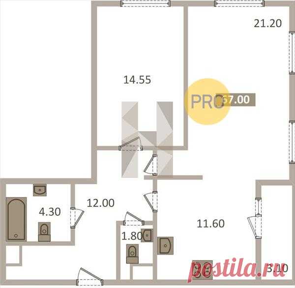 2 ккв. 66,00 м2 в Европа Сити 3 оч. корп. 10 секция 1