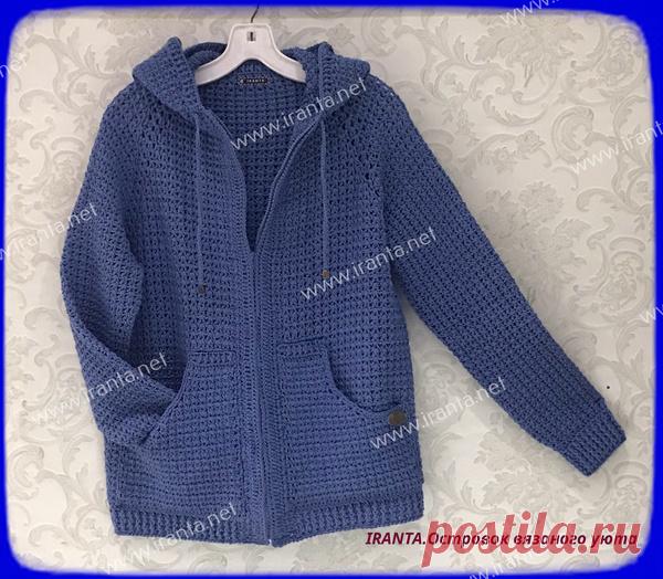 Вязаная толстовка на молнии, с капюшоном и карманами