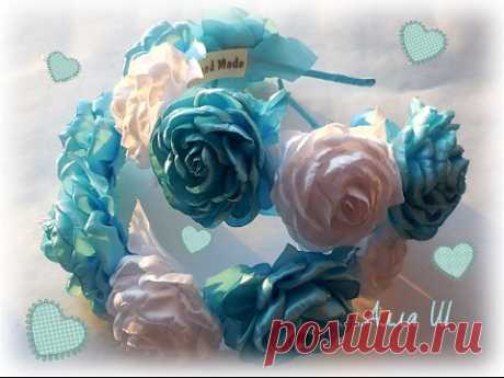 (76) МК Ободок -венок с розами из лент / DIY Roses Headband - YouTube