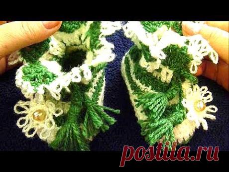 №9 Пинетки теплые для новорожденного малыша, связанные крючком/ Crochet baby's booties. - YouTube