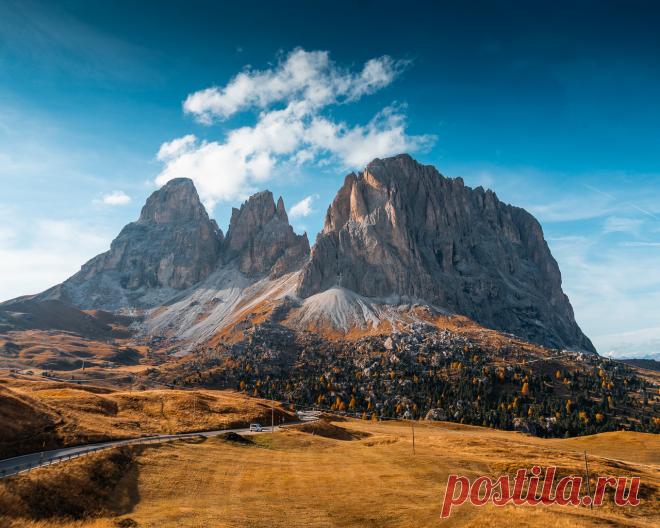 Картинки горы, осень, италия, дорога, val gardena, dolomites, природа - обои 1280x1024, картинка №413000