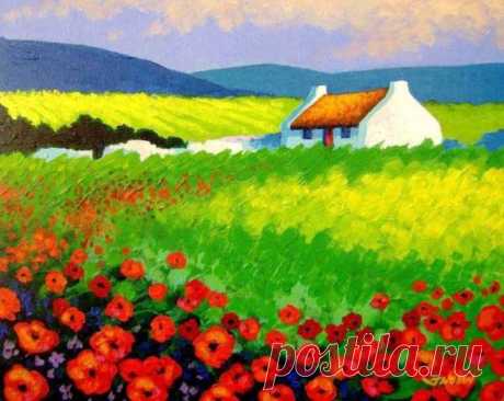 gelsomina - Painting - Irish-cottage-poppy-field-Ireland-painting-art-John-Nolan