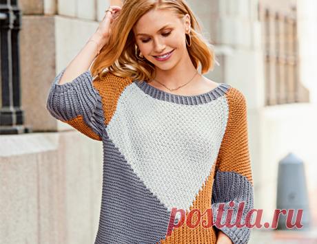 Джемпер с графическим рисунком и рукавами 1/2 - схема вязания спицами с описанием на Verena.ru Схема и описание вязания на спицах джемпера с графическим рисунком и рукавами 1/2 из журнала «Сабрина» №8/2019