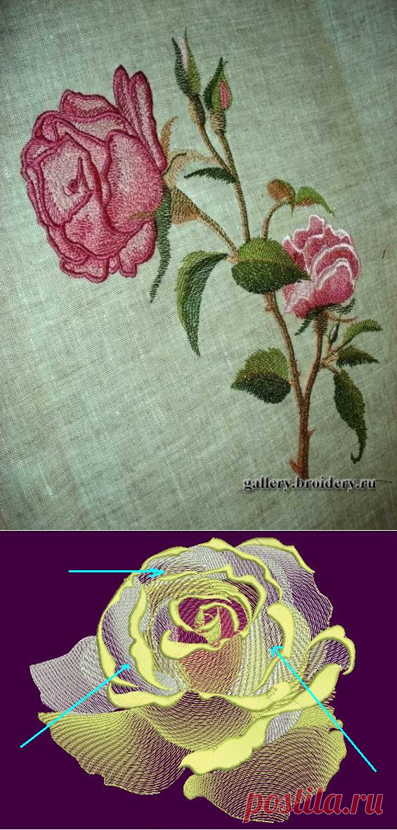 Дизайн машинной вышивки розы