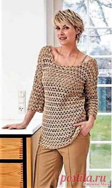 Ажурный удлиненный пуловер с глубоким декольте на спинке. Крючок. - ВЯЗАНАЯ МОДА+ ДЛЯ НЕМОДЕЛЬНЫХ ДАМ - Страна Мам