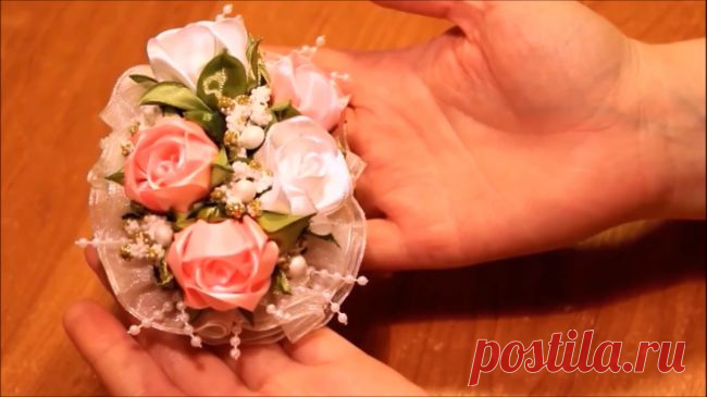 Чайные розы канзаши из лент